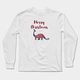 Cute blue dinosaur in red Christmas sweater illustration Long Sleeve T-Shirt